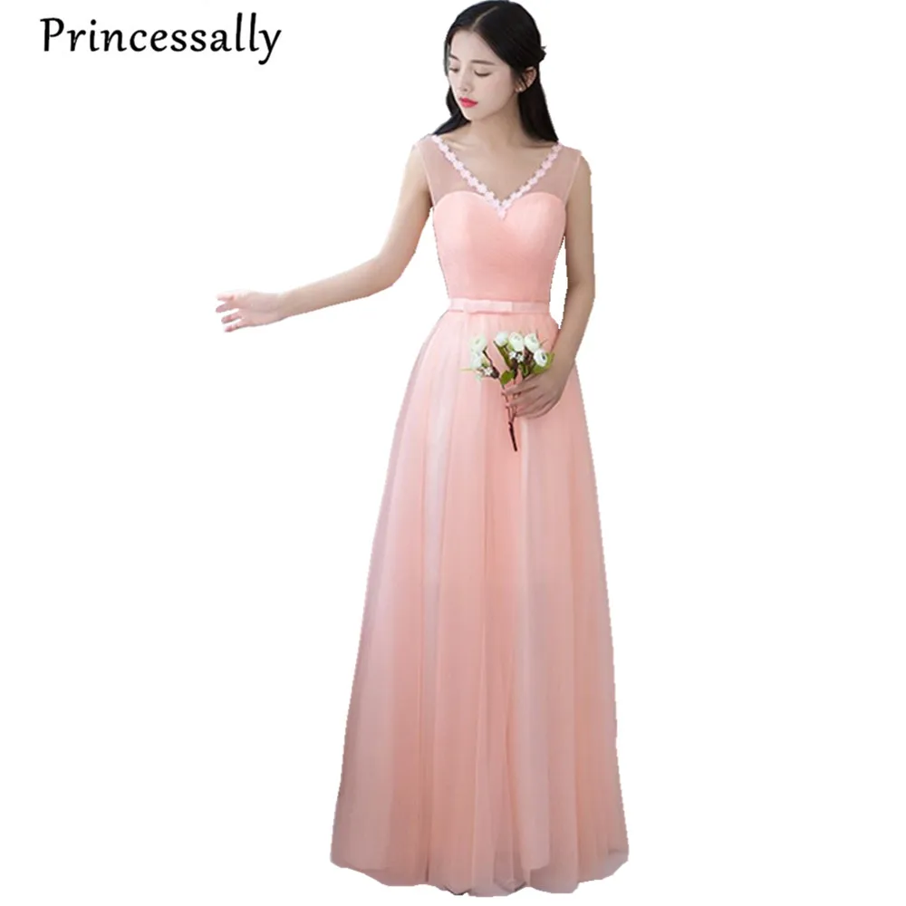 Розовое длинное платье в пол с V-образным вырезом | Свадьбы и торжества