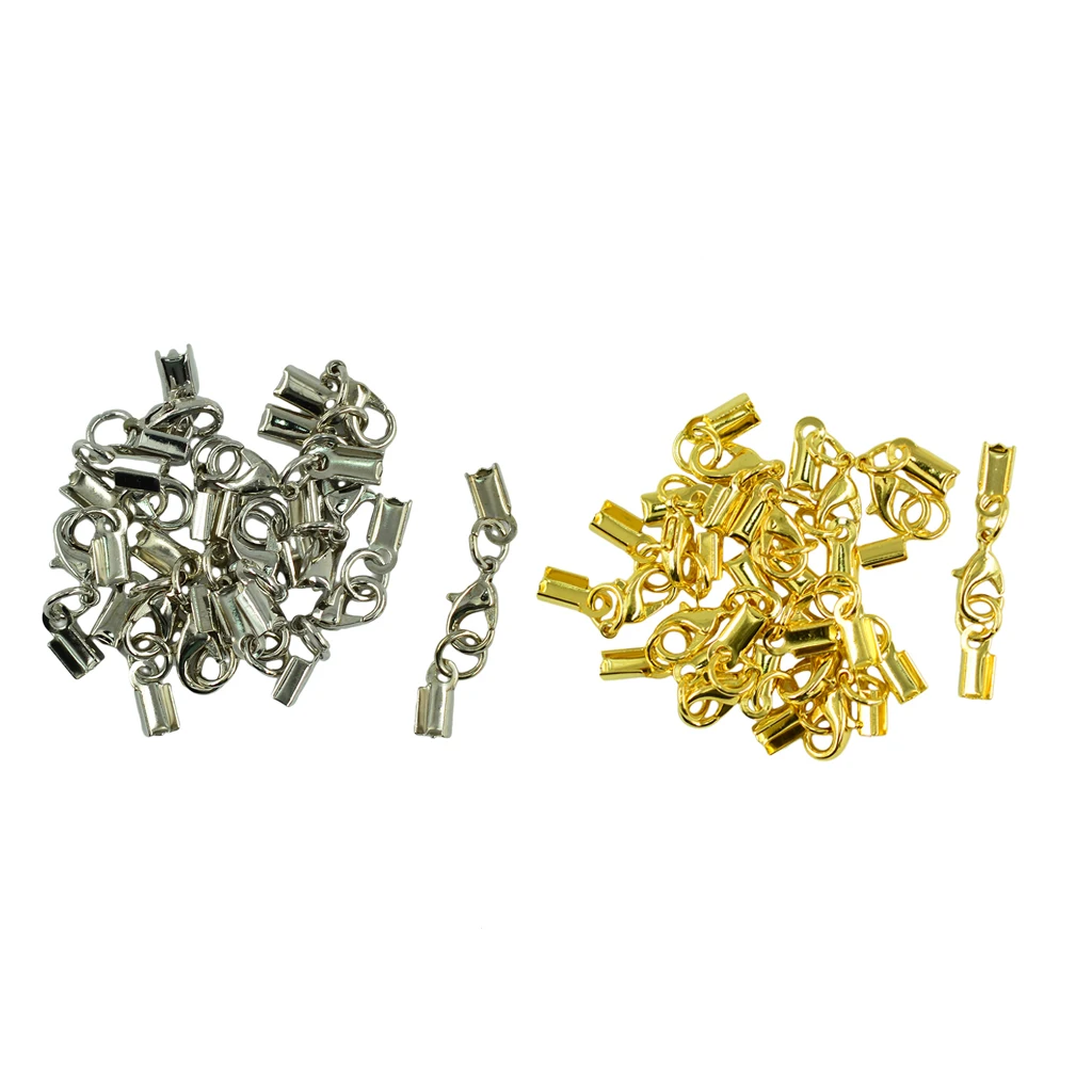 

24 Sets Lobster Clasp Folding Crimps Clamp Clip Ends For Jewellery DIY Craft