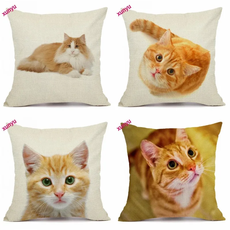 XUNYU Симпатичные желтый кот белье Наволочка диван Square Decorative Pillow крышка животный принт Чехлы 45X45 см BT001