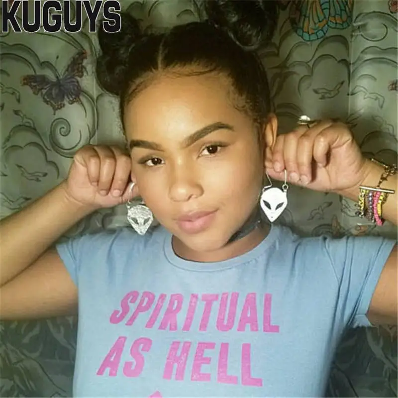 Серьги-капли с лицом пришельца KUGUYS для женщин, аксессуары из металла ET, модные ювелирные изделия, золотистого и серебряного цвета.