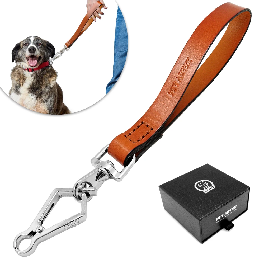 Кожаный короткий поводок для собак прочный дрессировки прогулок средних и