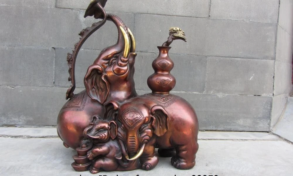 

Китайская Красная бронзовая медная статуя счастливого благоприятного Ru Yi Тыква три слона
