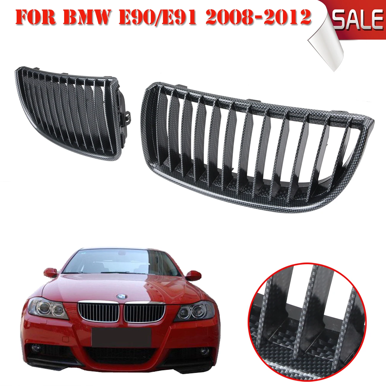 Углеродная Черная передняя решетка для почек BMW E90 E91 325i 328i 330i 335i Sedan Touring 2005 2006 2007