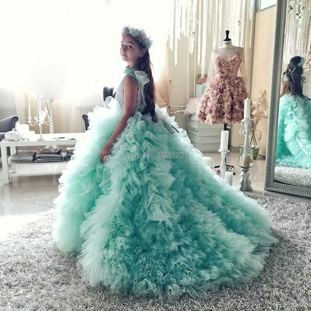 Платье детское с оборками Тюлевое элегантное вечернее цветочным принтом со