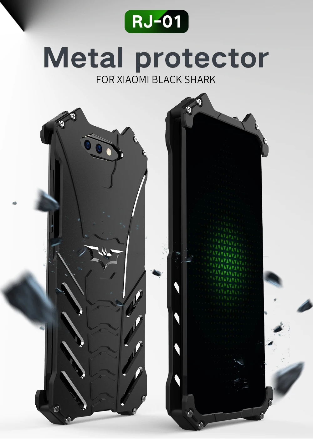 Металлический чехол с летучей мышью для Xiaomi Mi Black Shark 2 Pro Helo, жесткий чехол с полым корпусом, теплоотдача, противоударный модный спортивный чехол+ ремни