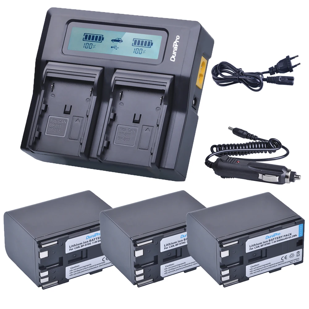 3x8400 мАч BP 970G 975 батареи + ЖК двойное быстрое зарядное устройство для Canon EOS C100 Mark II
