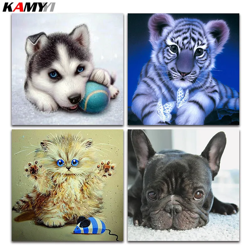 Хаски 5D DIY Алмазная Картина Вышивка крестом котенок маленькое животное полная
