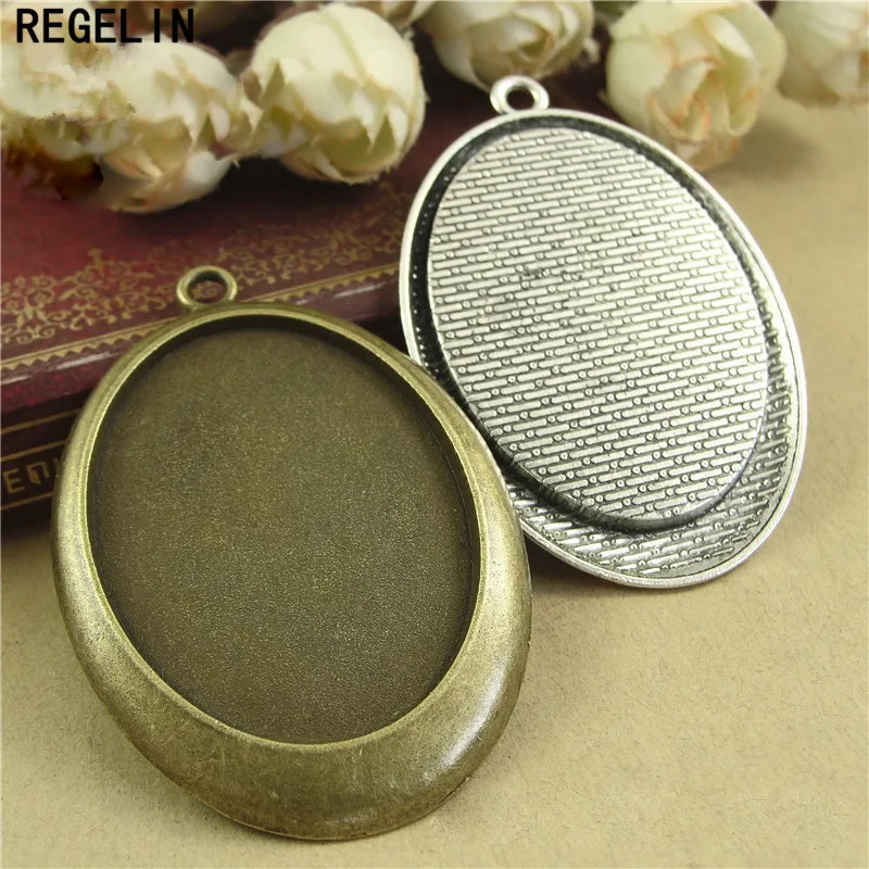 

REGELIN Antique Bronze Alloy (Fit 30*40mm dia) Oval Setting 5 pieces/lot Cabochon Pendant Settings Jewelry Accessories