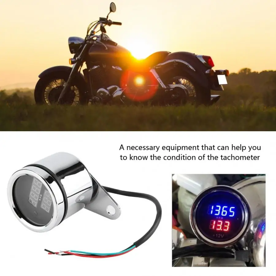 2 in 1 Motorcycle LED Digital Voltmeter Tachometer Gauge Metal Odometer Speedometer Universal | Автомобили и мотоциклы