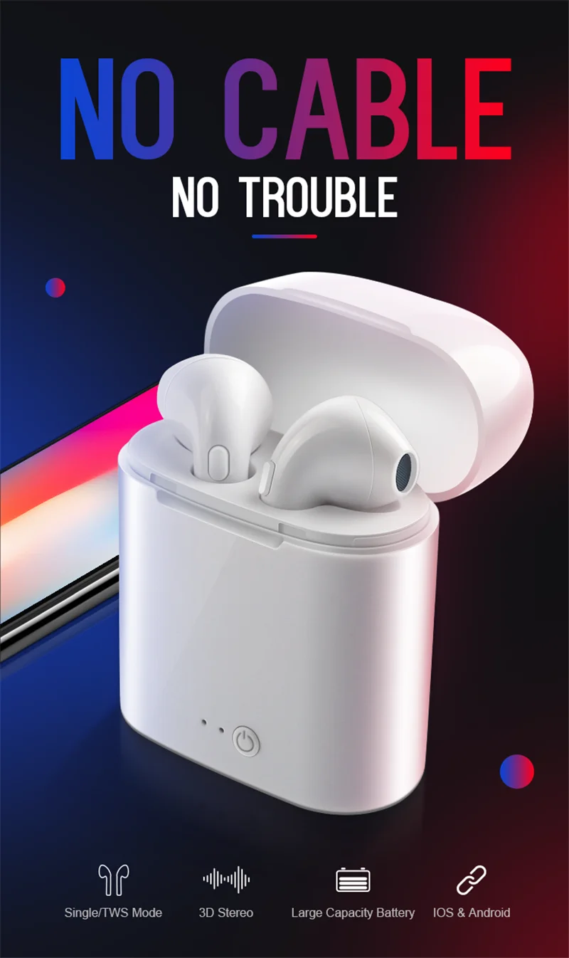 I7s Tws беспроводные наушники Bluetooth наушники Air наушники Hands-Free, вкладыши гарнитура с зарядным устройством для iPhone huawei Xiaomi