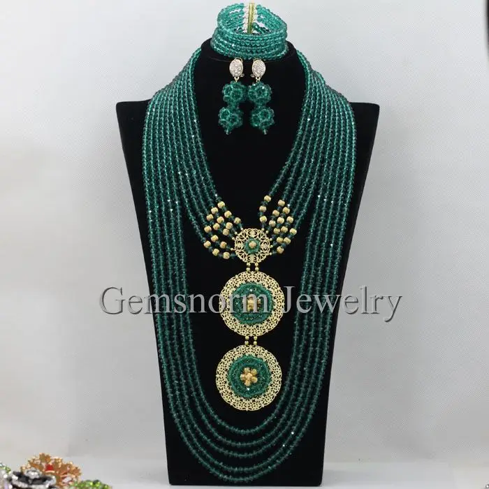 26 дюймов длинные темно зеленые нигерийские Свадебные африканские бусины набор