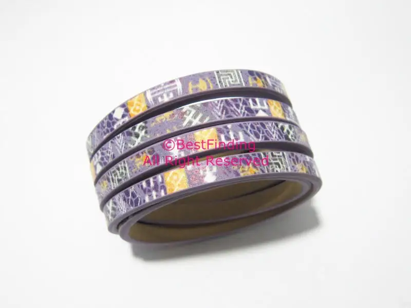 

5x2mm leather cord violet base Ancient characters 5mm flat leather cord S5056