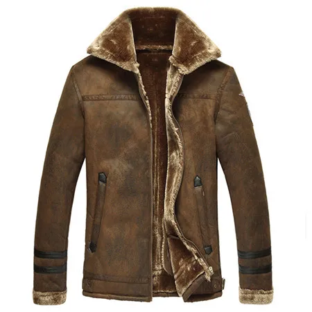 Мужская кожаная куртка с искусственным мехом, толстая, теплая, винтажная, в наличии, 2017, в английском стиле, C1224, для зимы, размера плюс
