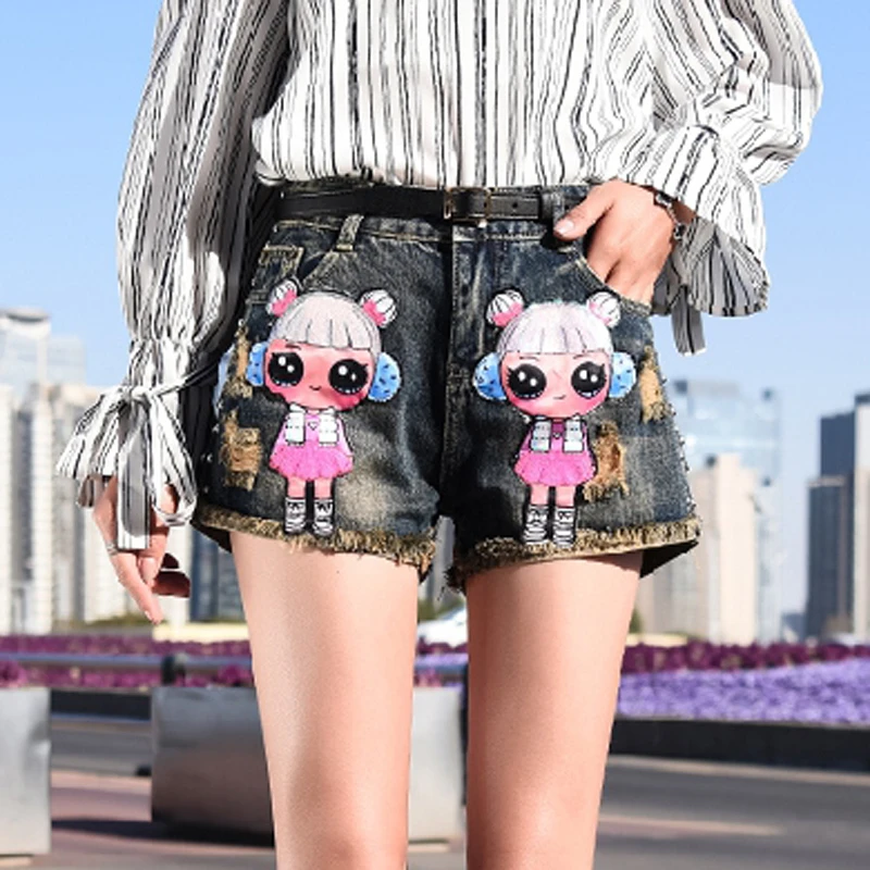 Женские джинсовые шорты с вышивкой повседневные ковбойские бахромой и широкими