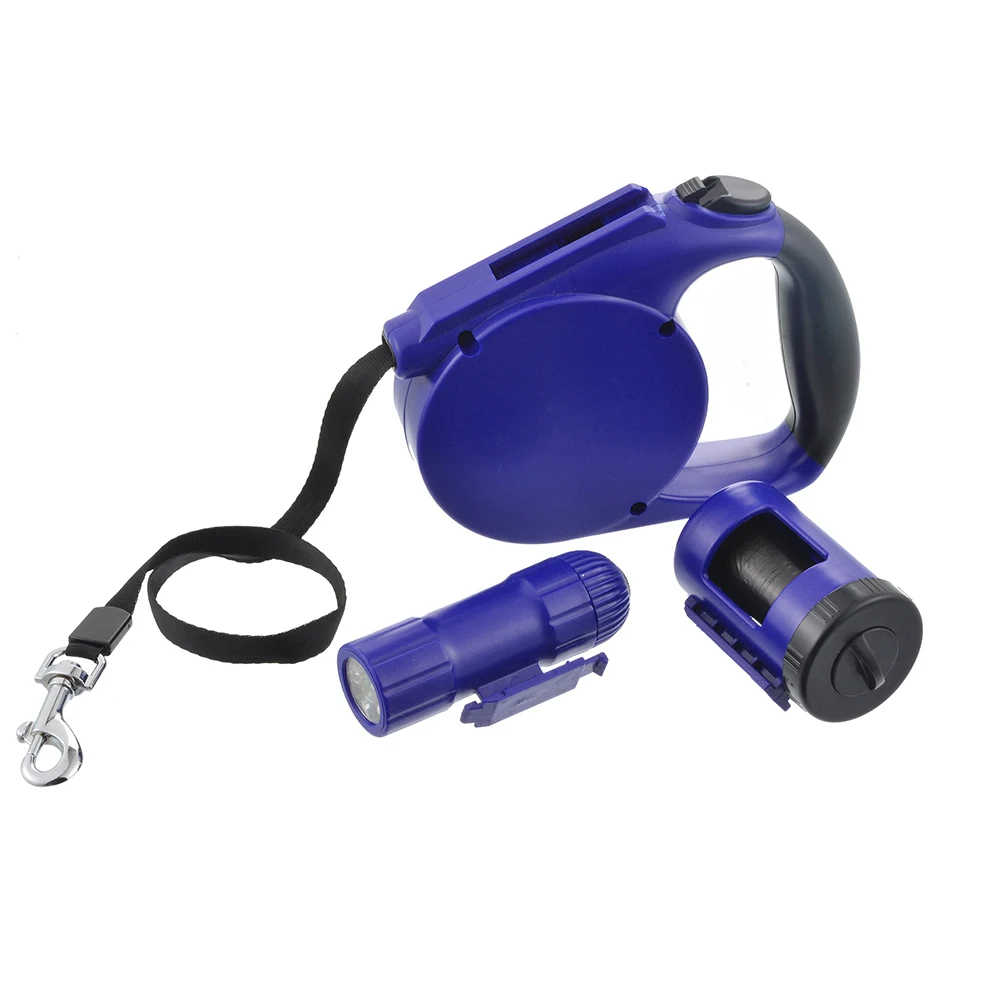 High Quality 5M Retractable Dog LED Leashes Strong Pet Lead With Garbage Bag Dispenser Quaity Blue Black Portablr Leash | Дом и сад