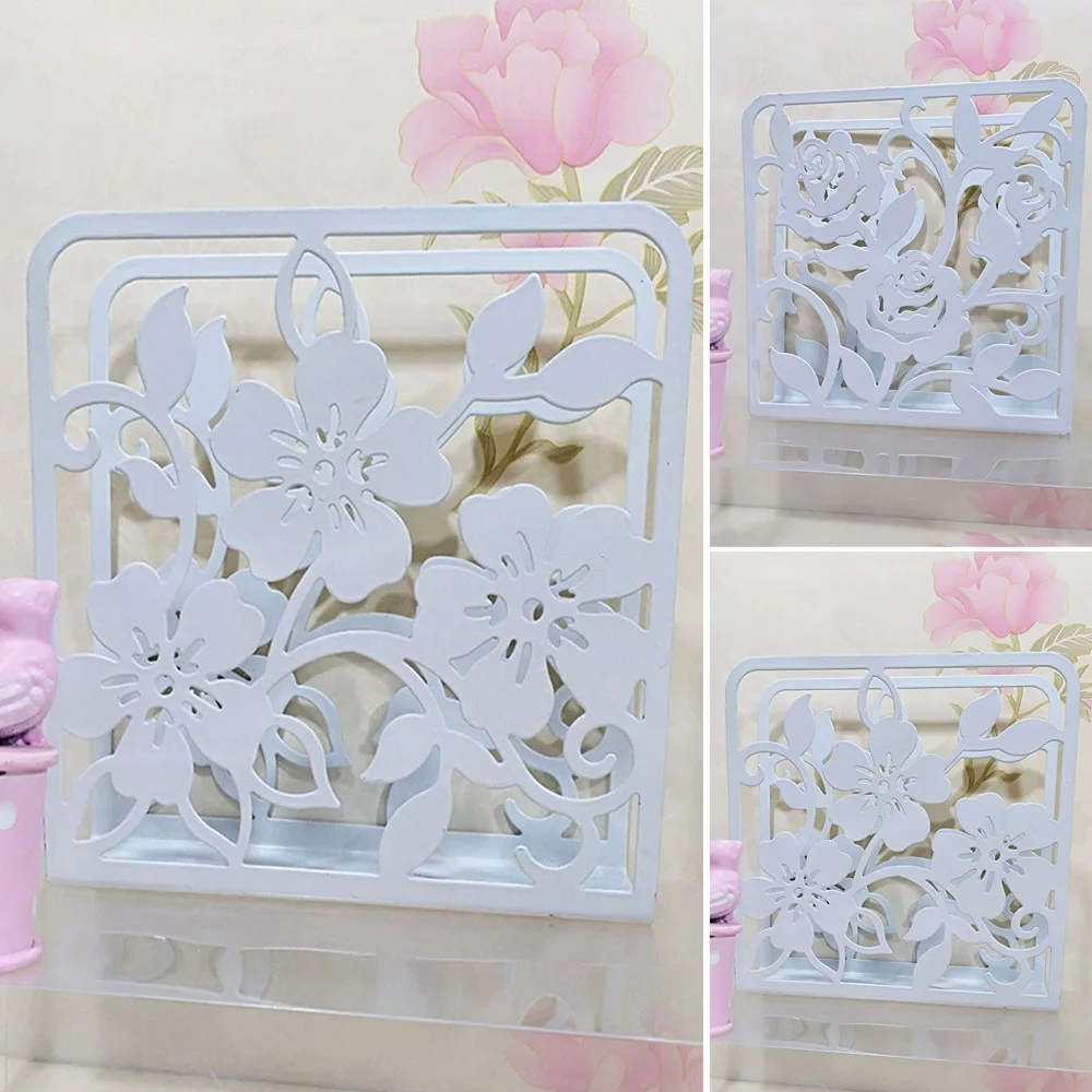 Белый металлический держатель для салфеток Салфетка полый цветочный узор