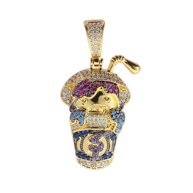 

Hip Hop Cartoon Characters Cup Pendant Necklace New Arrival Multicolor Cubic Zircon Pendant Mens Necklace