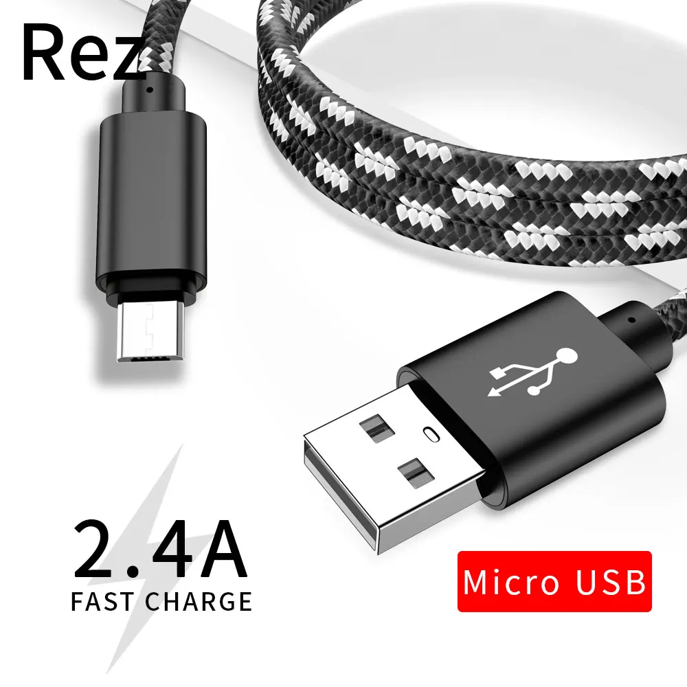 REZ Micro USB кабель 2.4A быстрое зарядное устройство Microusb для Samsung Xiaomi Huawei HTC Tablet Android