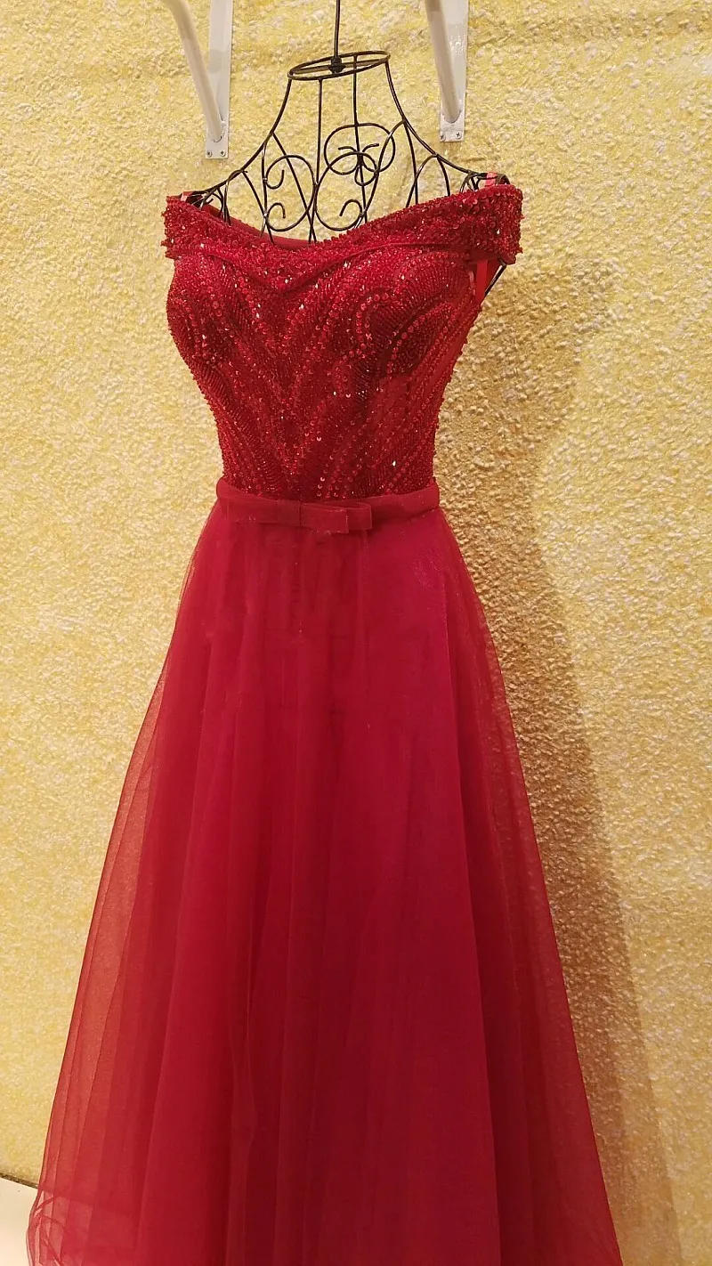 Xl9542 vestido de festa красное платье для выпускного вечера с v-образным вырезом с открытыми плечами, расшитое бисером Длинные Вечеринка платье для выпускного вечера vestido de festa longo
