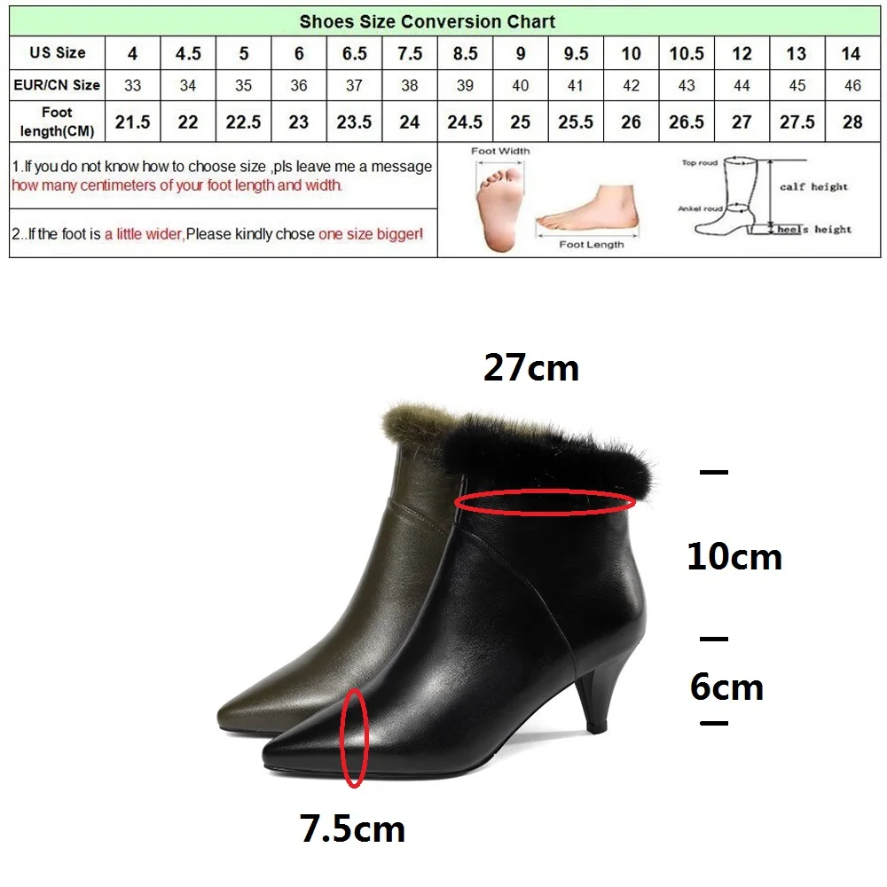

DRFARGO 2019 Genuine Leather Winter Warm Ankle Boots for Women Fur Top Black Zip Boots Pointed Toe Bota Feminina OLDA03-2