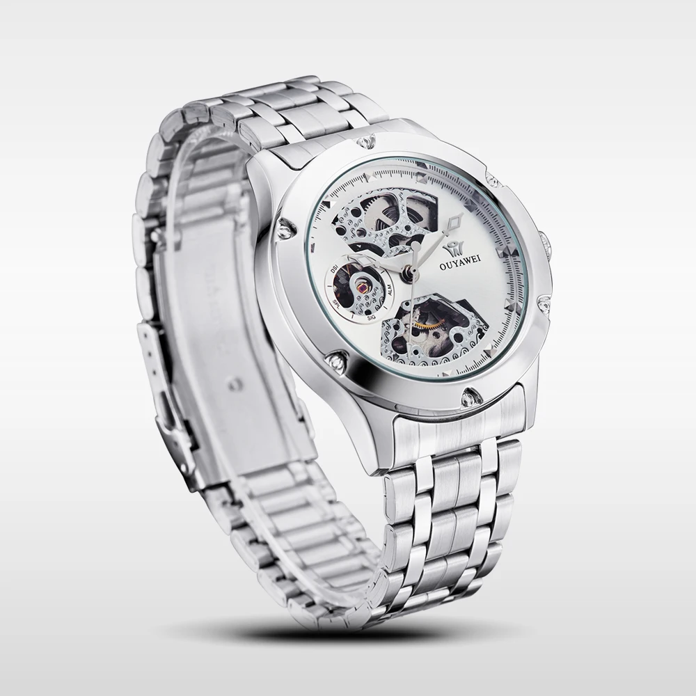 Мужские спортивные механические часы в стиле ретро круглые Серебристые из