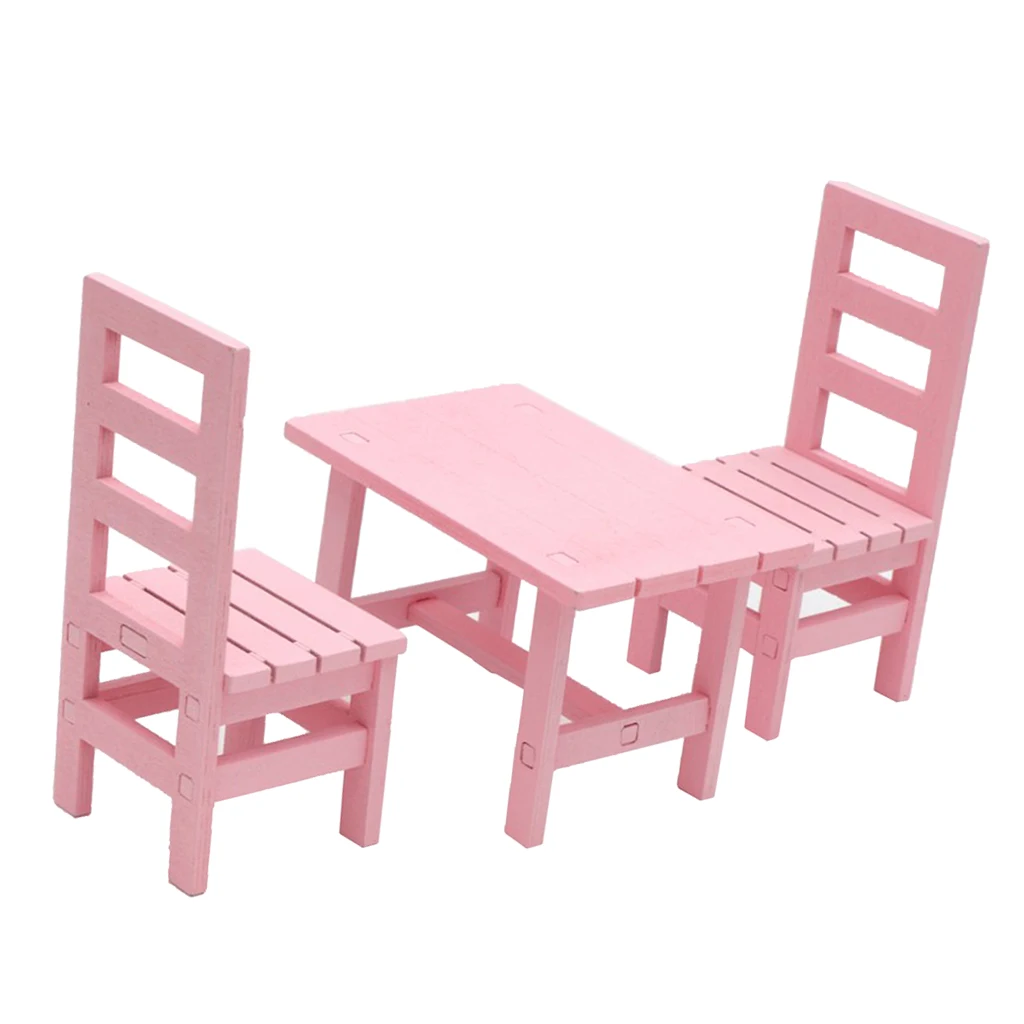 Pink 1/6 миниатюрный кукольный домик мини продолговатый обеденный стол стулья набор кухонная мебель аксессуары - Цвет: Pink