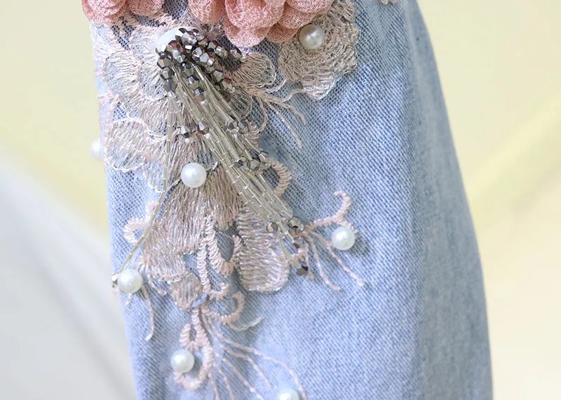 Neploe Spring Women Fashion Denim Jacket Embroidery Beading Flowers Short Jackets Coat Woman Long Sleeve Jean Jacket 90199