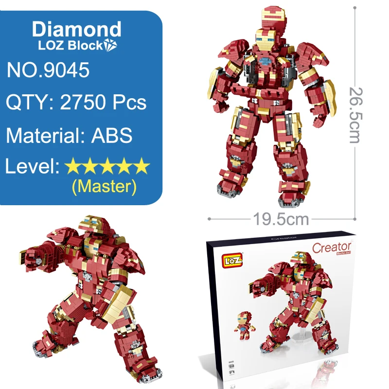 Строительные блоки LoZ Avengers Hulkbuster 26 см 2750 шт. экшн модель супергероев фильма