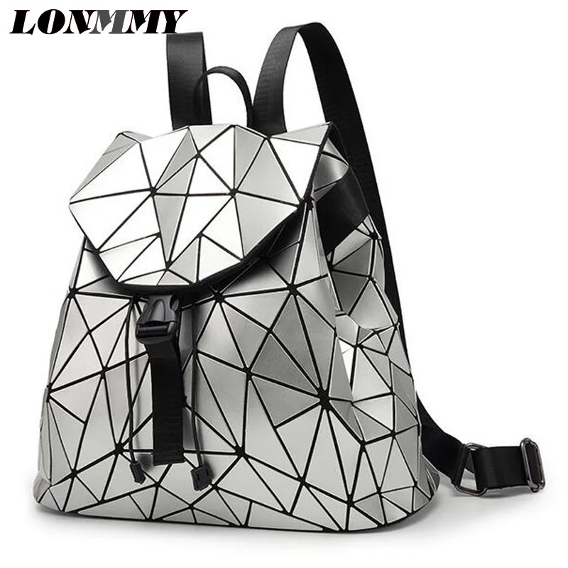 LONMMY Для женщин Лазерная световой рюкзак mochilas feminina ПВХ геометрический сумка