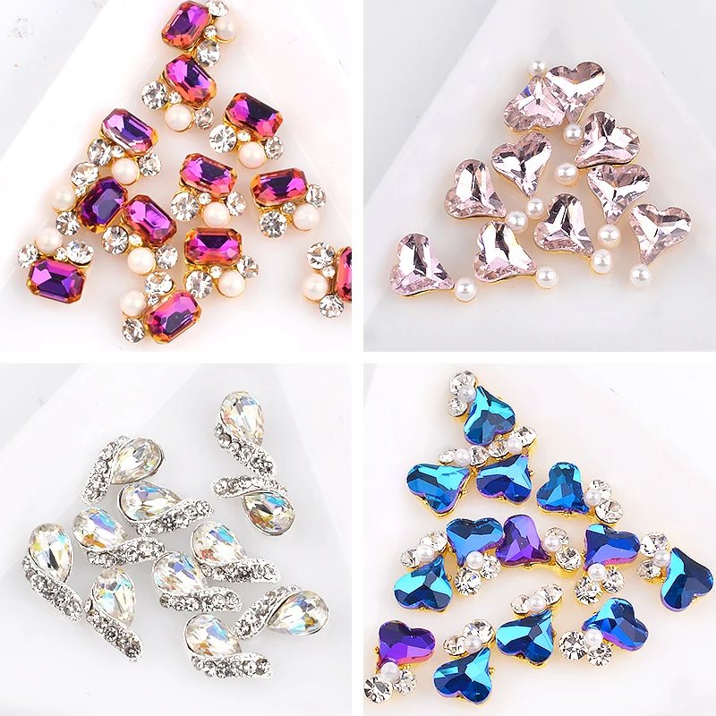 5 шт. украшения для дизайна ногтей в форме сердца капли воды прямоугольные 3d