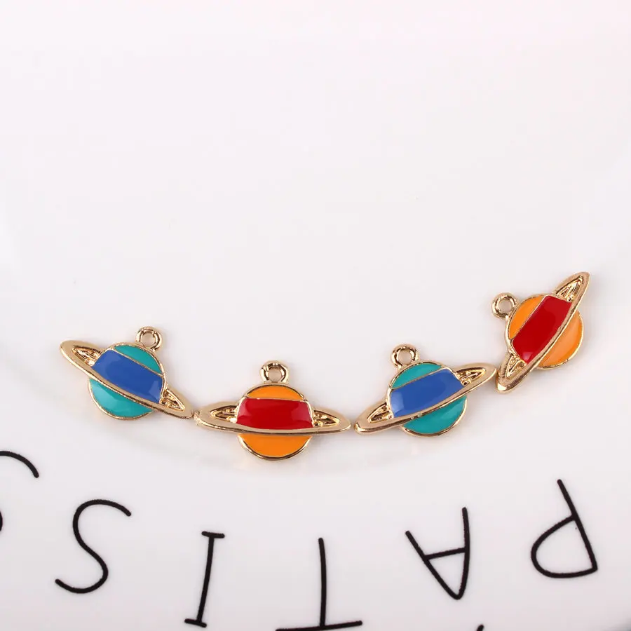 

10PCS New Handmade Jewelry Accessories Enamel Gold Satellite Galaxy Charms Alloy Dangle Charms For Bracelet DIY Wholesale