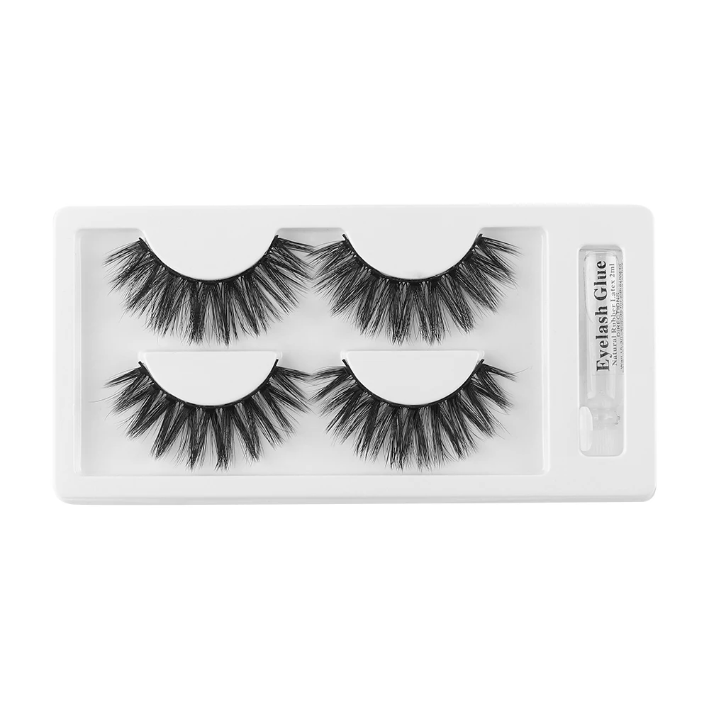 2 пары 3D искусственных норковых накладных ресниц с клеем густые ресницы Wispy