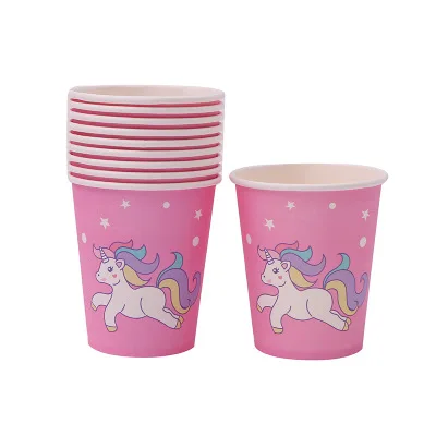 pink cup 10pcs Единорог тематическая вечеринка на день рождения столовые салфетки под чашки баннер Свадебные товары для вечеринки на день рождения украшения - Цвет: pink cup 10pcs