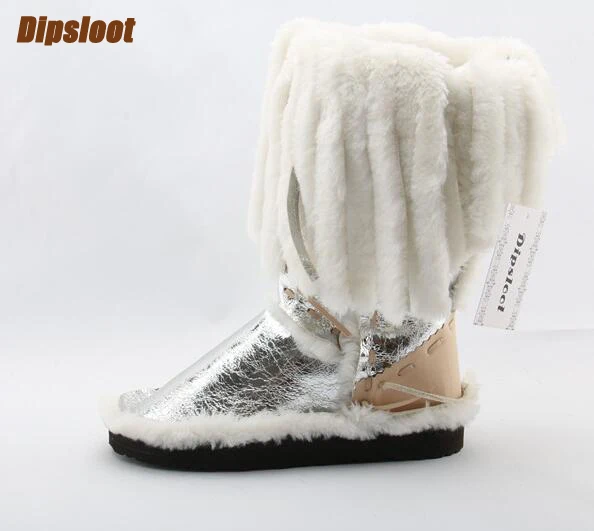 Очень Популярные Модные женские зимние сапоги с бахромой на меху до середины
