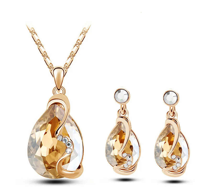 

Free Shipping Crystal Jewelry Sets Women Imitated Pendant Necklaces gold-color Stud Earrings
