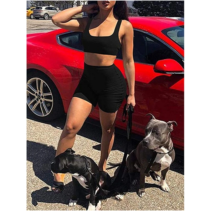 2 шт./компл. женский спортивный костюм с глубоким круглым вырезом без рукавов