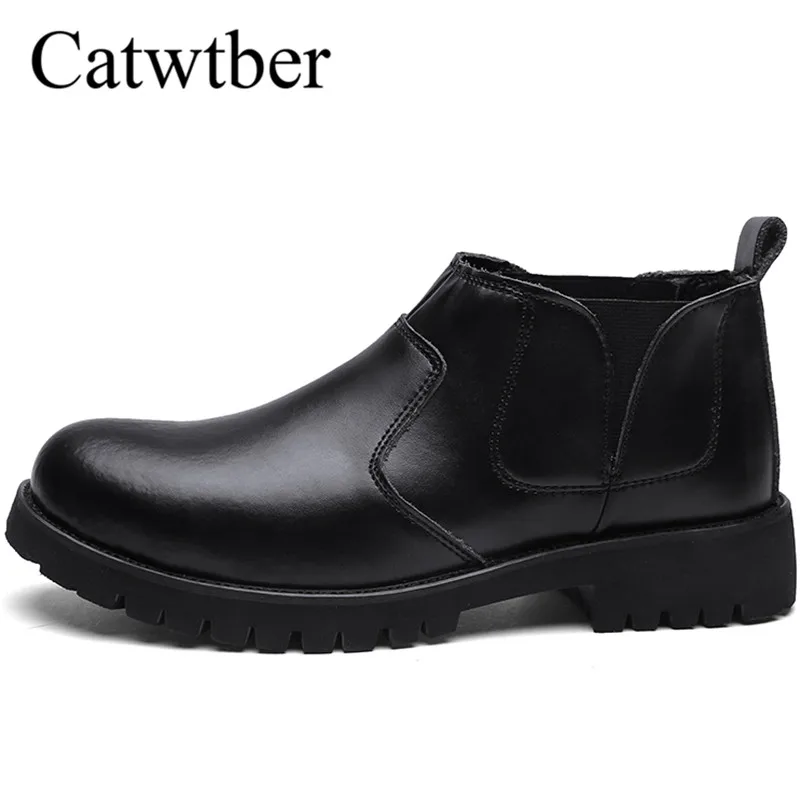 Catwtber 2018 Новый Мужские ботинки кожа Открытый Зимние модные теплые Мужская обувь