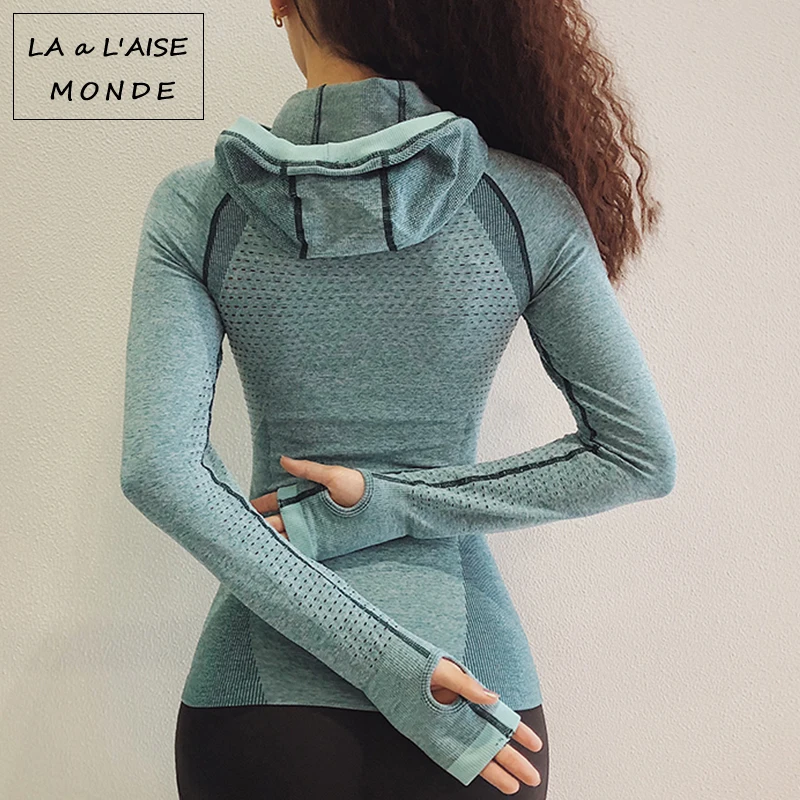 Women's Hooded Yoga Top Sports Wear For Women Gym Breathable Long Sleeve Fitness Shirt Running Jacket Sport T | Спорт и