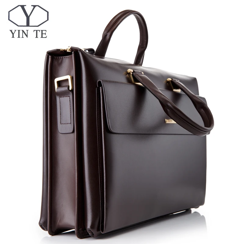 YINTE Business Men's Briefcase Leather 14 inch Laptop Bag High Quality Messenger Large Capacity Men's Totes Portfolio T8182-3