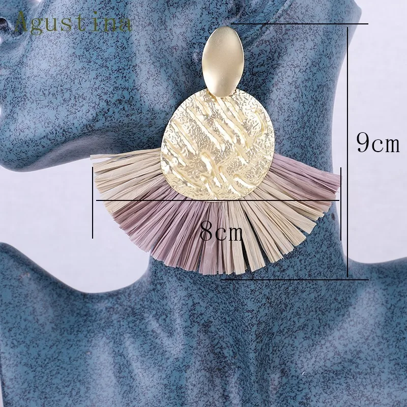 Серьги из ротанга с кисточками для женщин богемные модные круглые массивные
