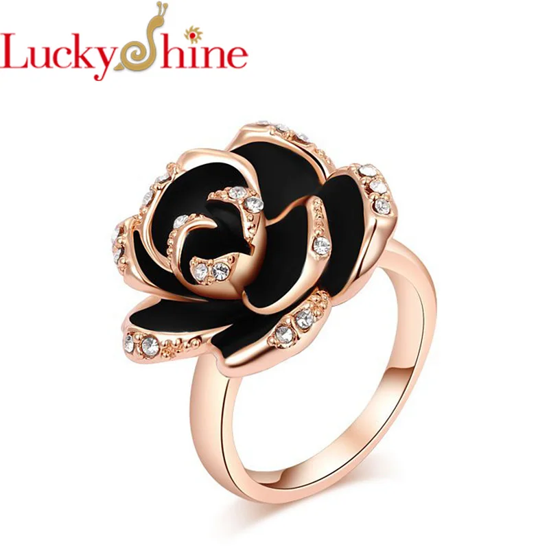 Luckyshine новые винтажные кольца с цветком Черная роза кубический цирконий