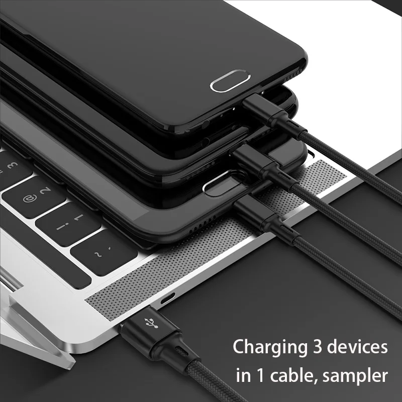 3 в 1 USB кабель Тип C 8Pin Micro для iPhone 8 XS X 7 6 6S Plus Samsung Nokia зарядное устройство зарядный