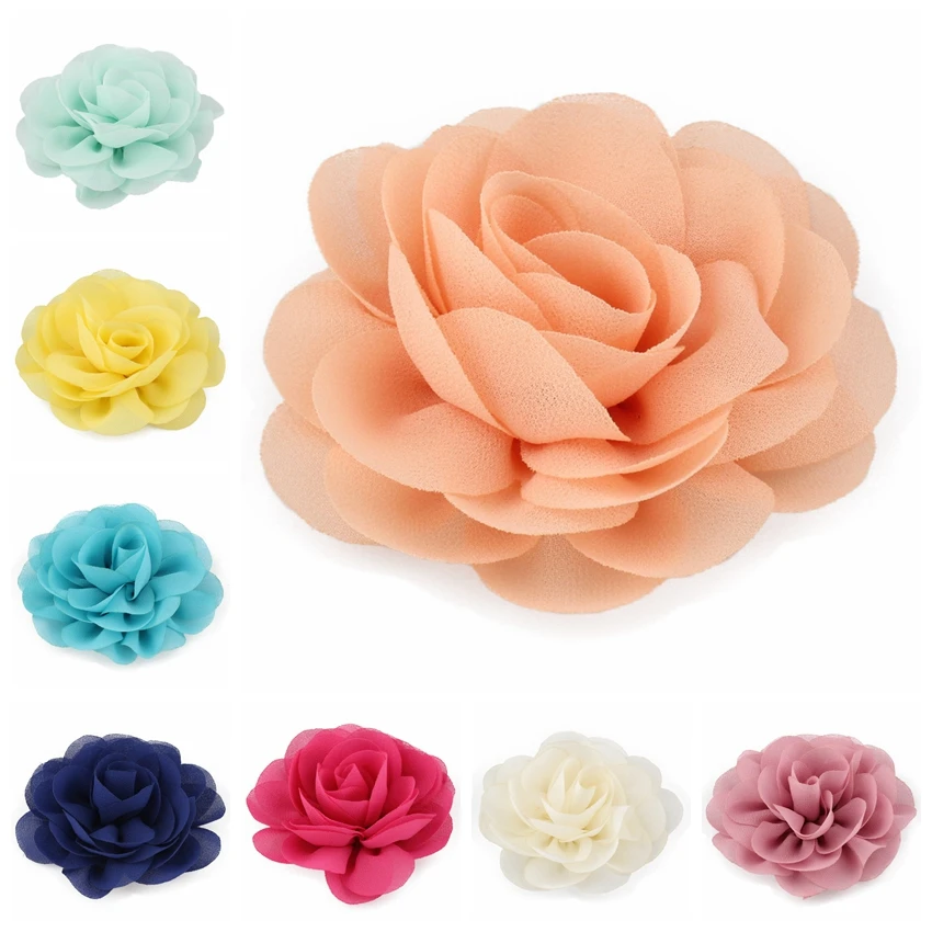 Retail 8.5cm Newborn Chiffon Petals Poppy Flower Hair Clips Rolled Rose Fabric Hair Flowers For Kids Girls Hair Accessories images - 6