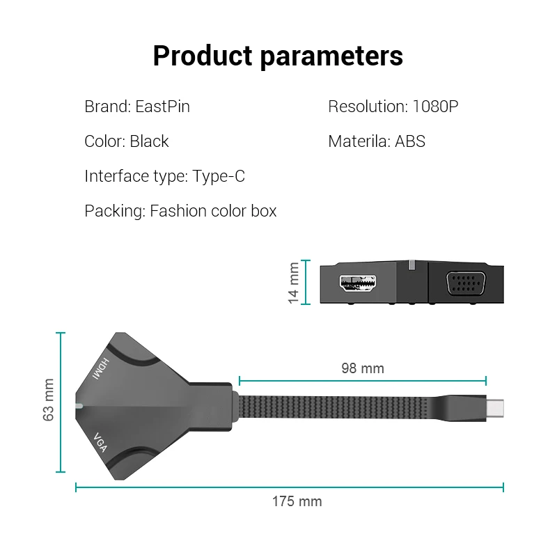 Highever 2 в 1 type-c до 4 K кабель HDMI VGA конвертер адаптер для цифрового 1080 P HD