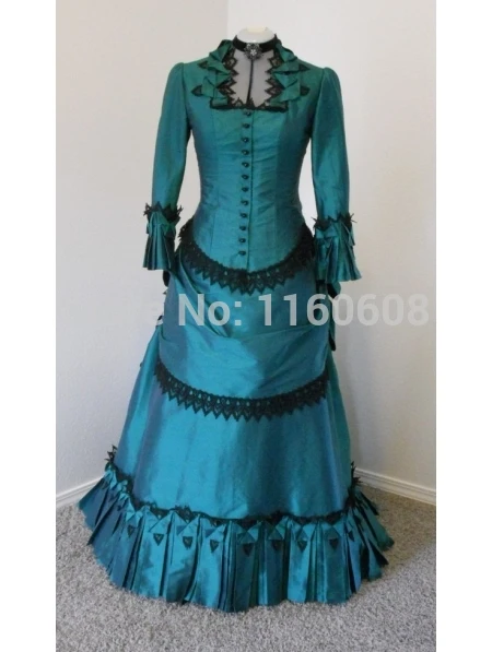 Бальное платье из синей тафты в викторианском стиле бальное для сцены|victorian bustle