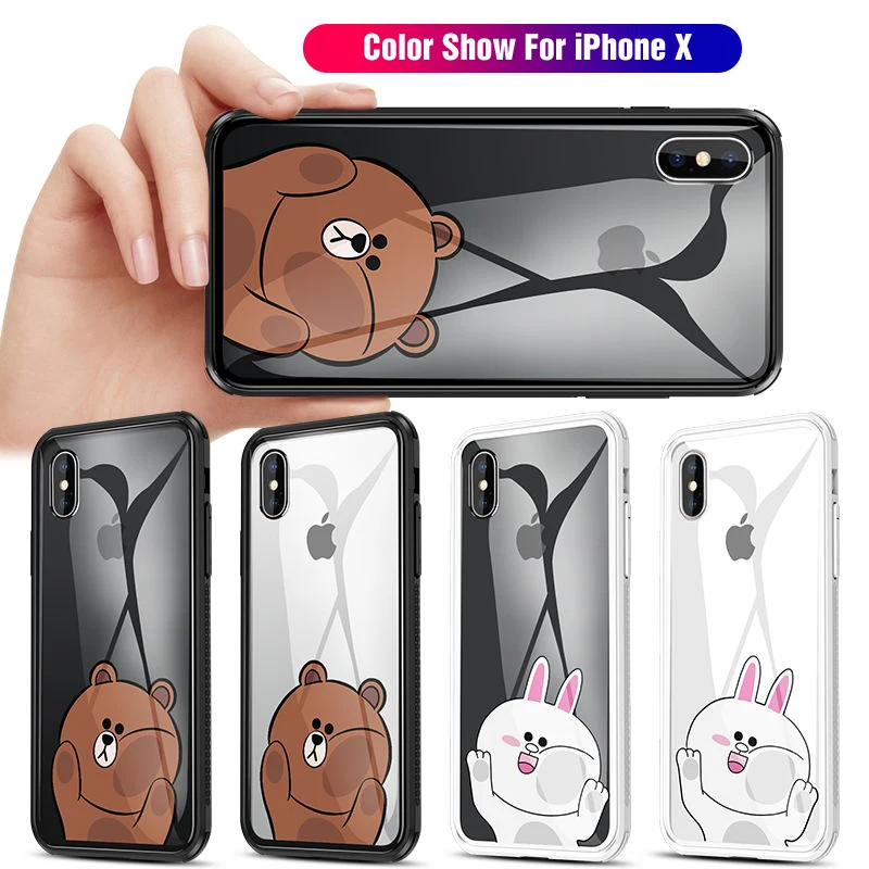 VPOWER для iPhone X 6 7 8 plus чехол с мультяшным рисунком закаленное стекло
