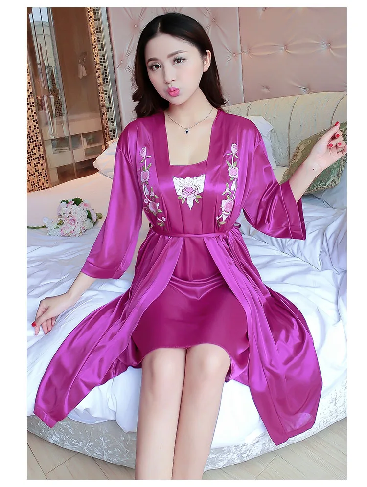 Sexy lingerie Set Sleep dress Women Sleepwear Backless Satin Chemise Slip deep v Nightwear Lace Nightgown Female Home Night Gown