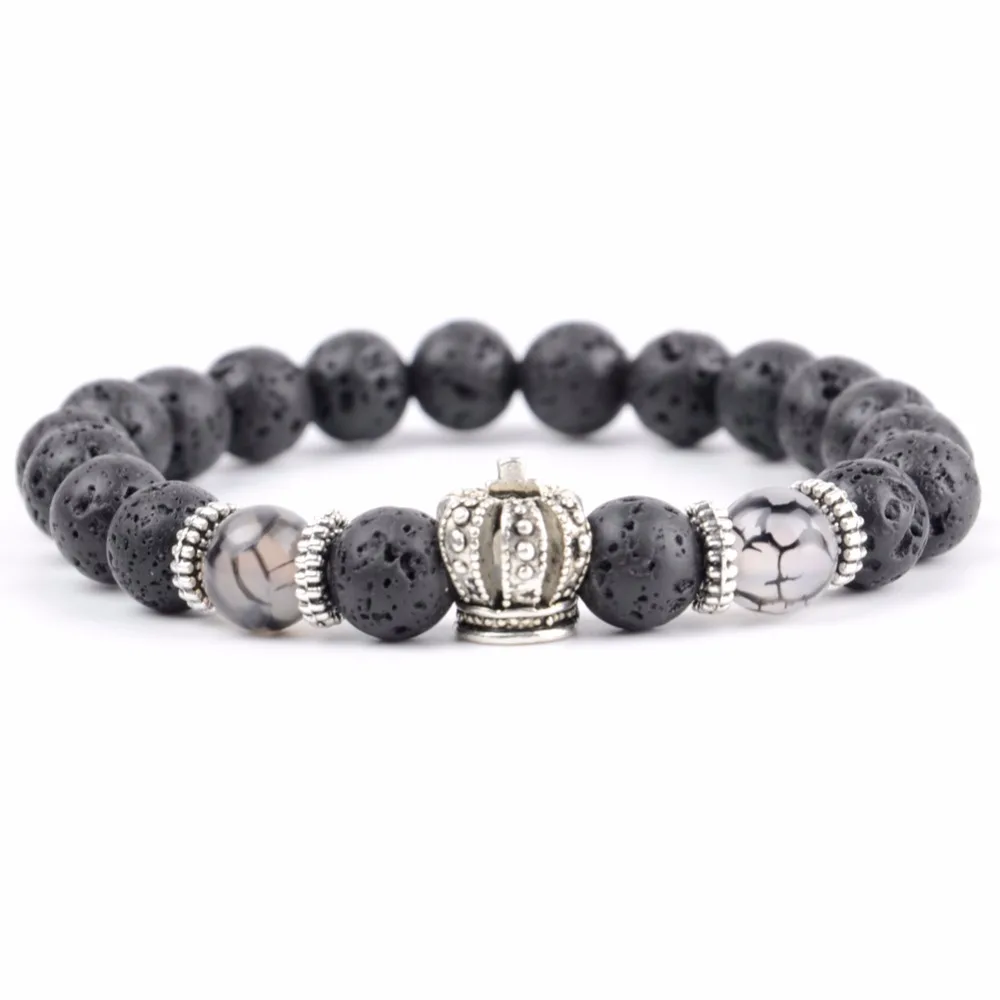 Trendy Crown Charm Bracelets For Women India Agates Jaspers Stone Beaded Bracelet Men Wristband Jewelry Wholesale Pulseras | Украшения и