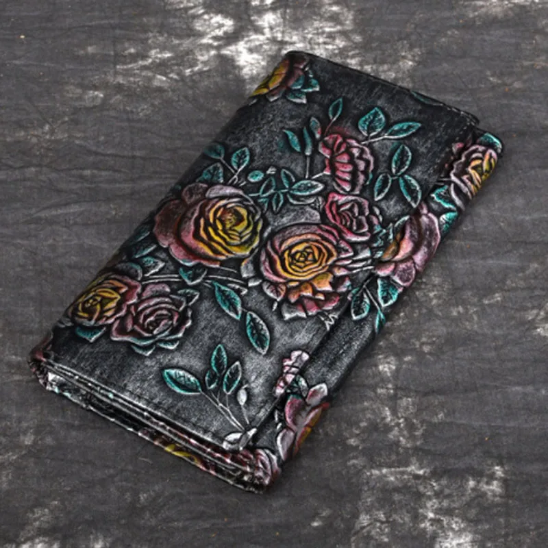 Женский Винтажный Длинный кошелек из натуральной кожи с тиснением|coin pocket|wallet genuine