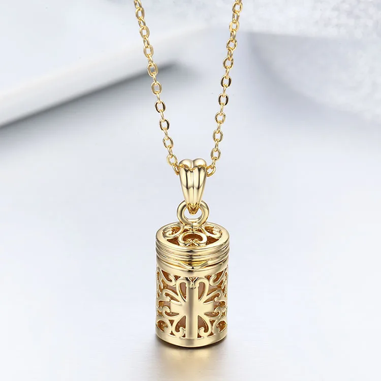 Hollow Out Filligree Cross perfume Bottle Essential Oil Diffuser Necklace Women Pingente Necklaces & Pendants Gold Color Jewelry|oil diffuser